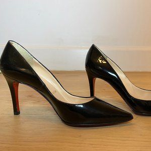 Christian Louboutin Patent Black Leather Pointed Toe Pumps (Size 35) - Brand New
